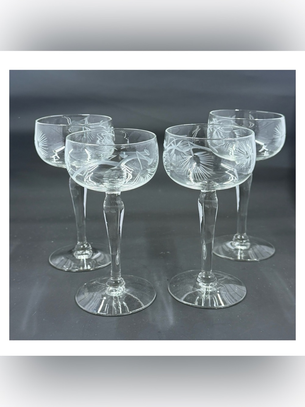 Vintage MCM Etched Crystal Coupe Glasses - Clear (Set of 4)